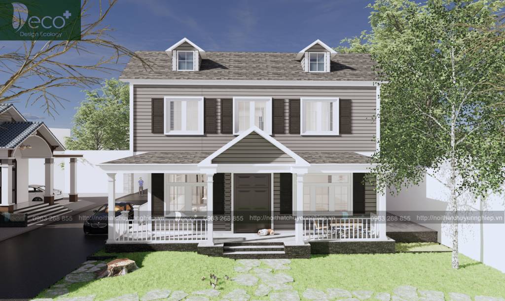thiết kế kiến trúc đẳng cấp - Ngôi nhà theo lối kiến trúc Mỹ - Phương án màu ghi 